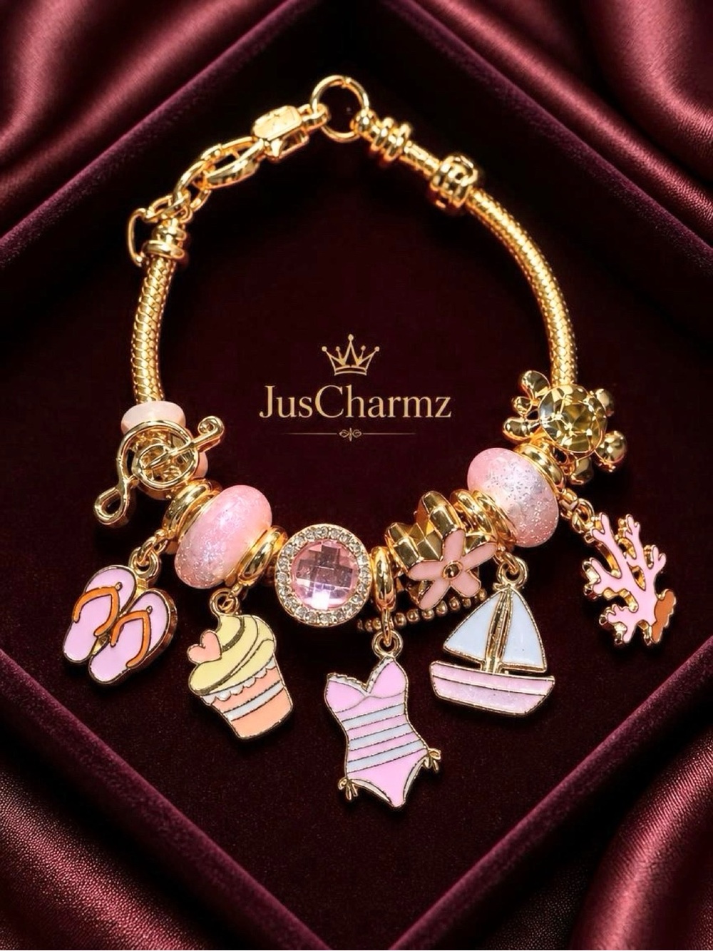 Gold Pink Summer Charm Bracelet